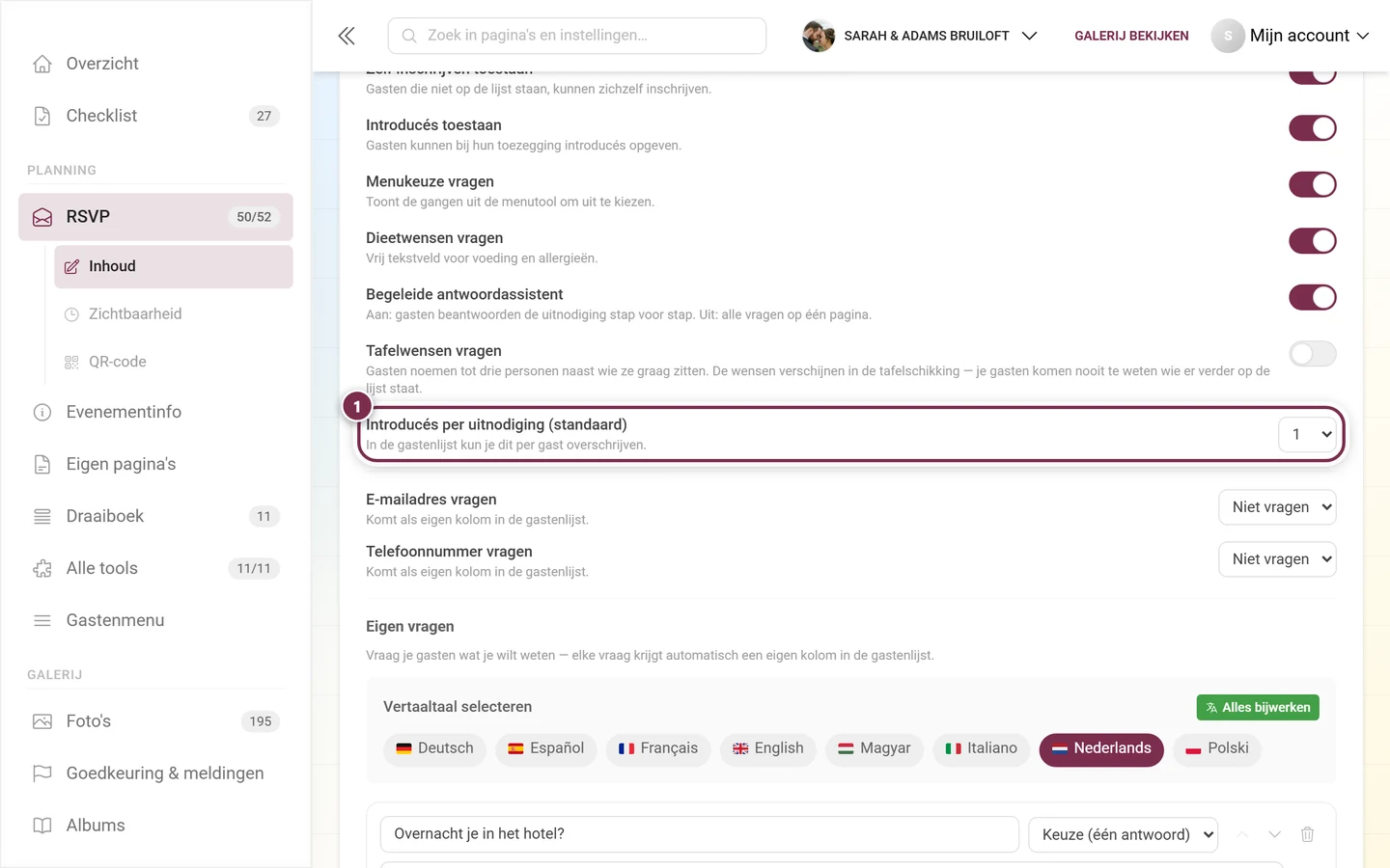 Het uitklapmenu Introducés per uitnodiging (standaard)
