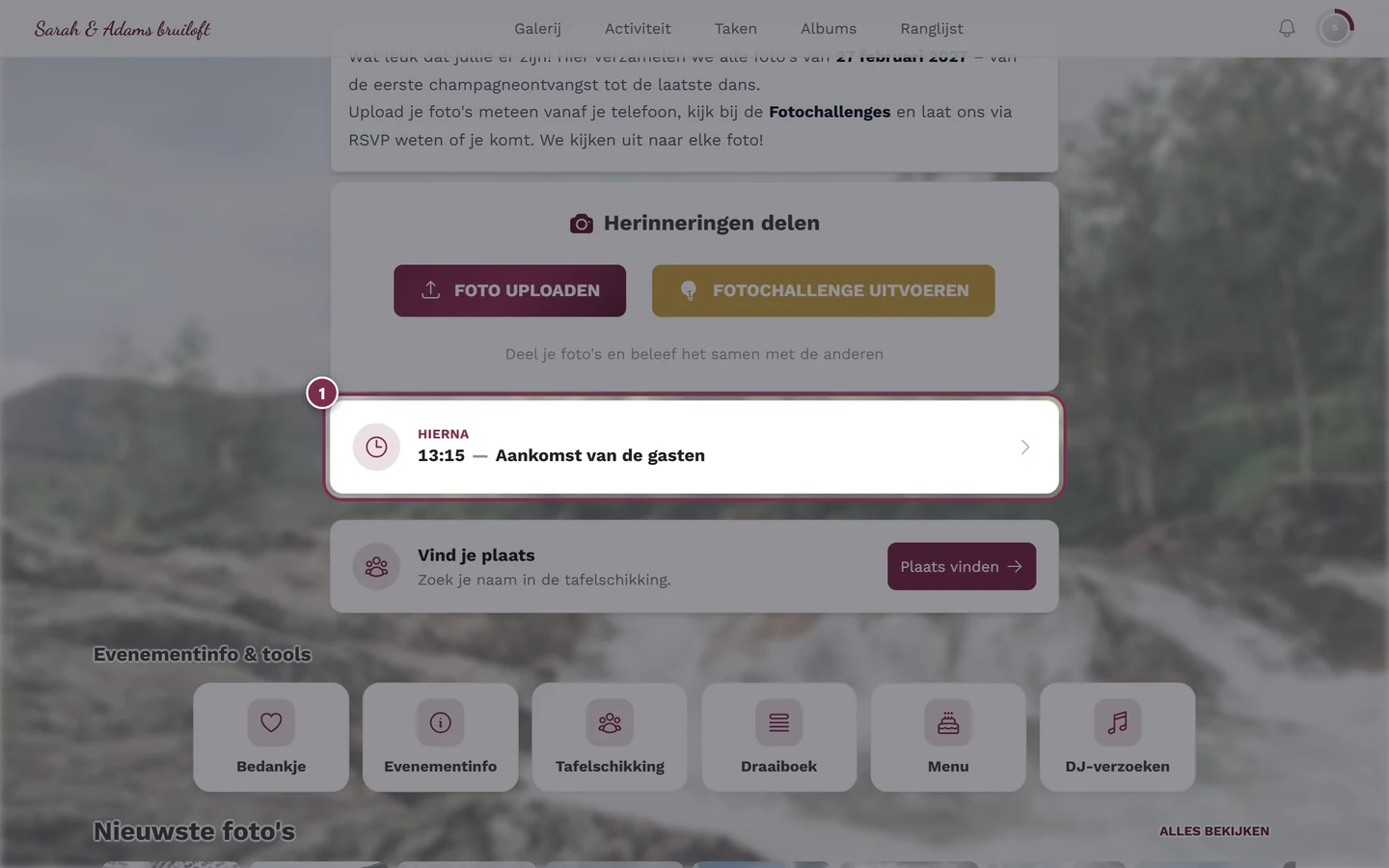 Startpagina van de galerij met het draaiboek-widget Hierna