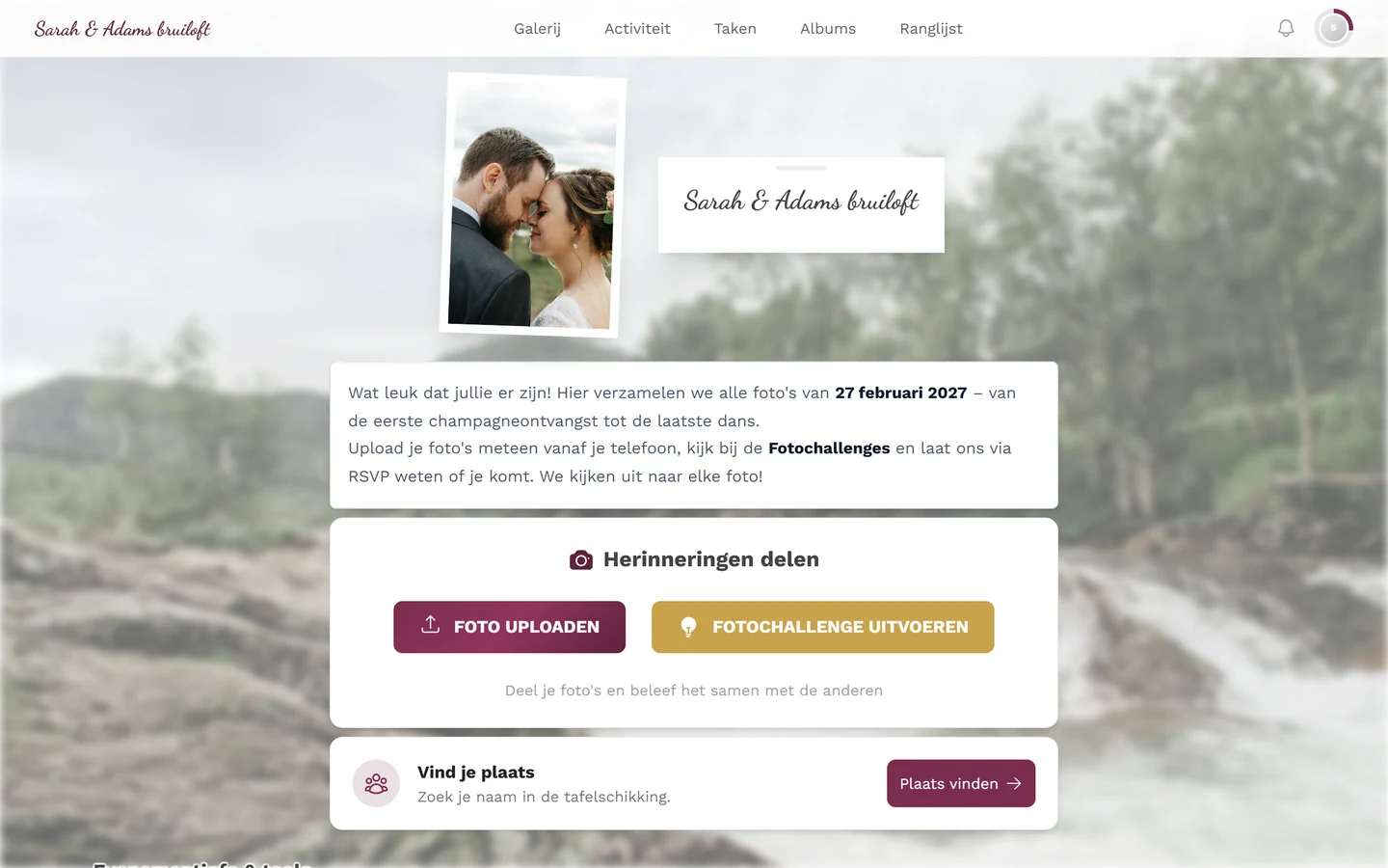 Startpagina van de event-galerij na het openen van de eventlink