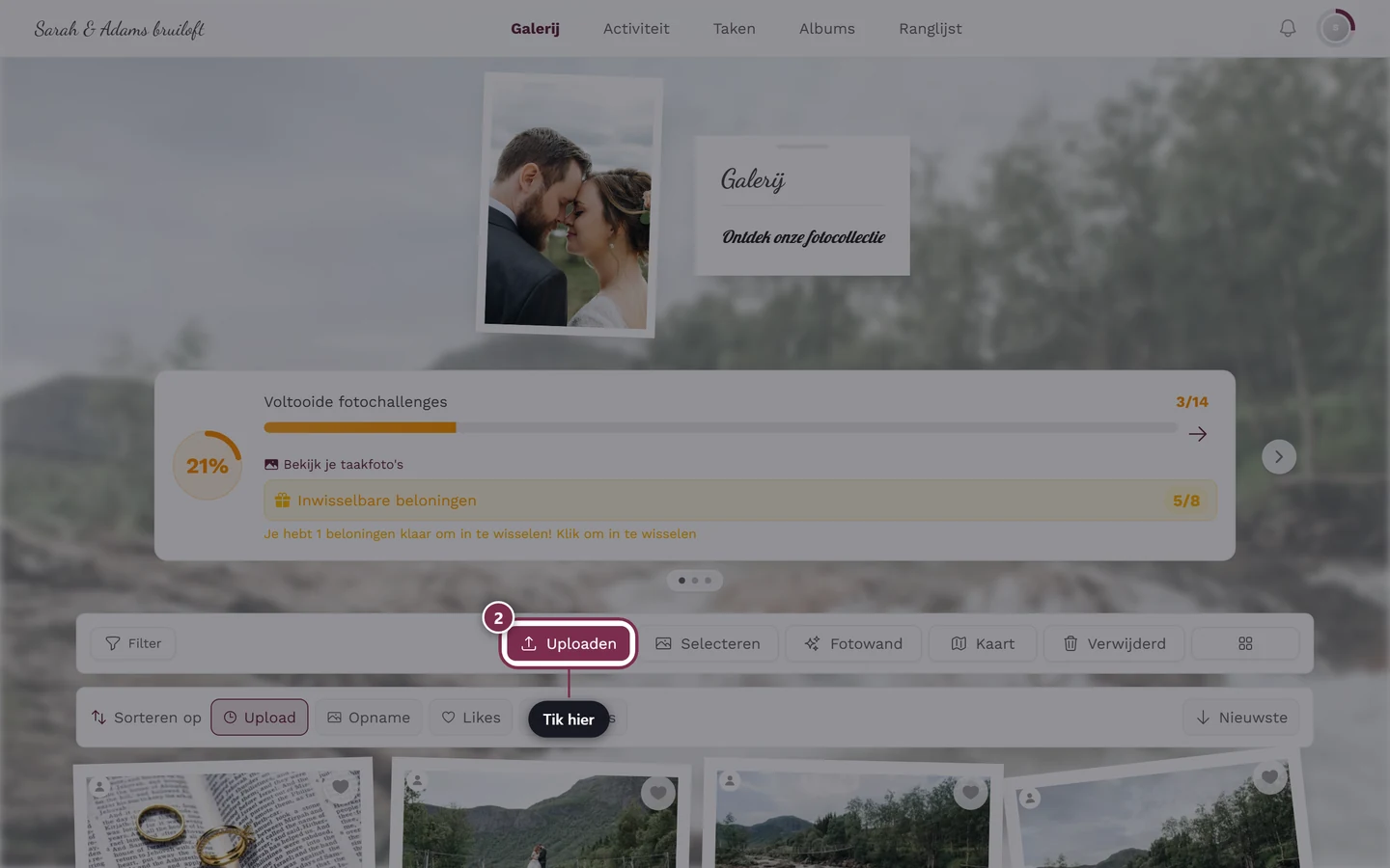 Uploadknop in de galerij gemarkeerd