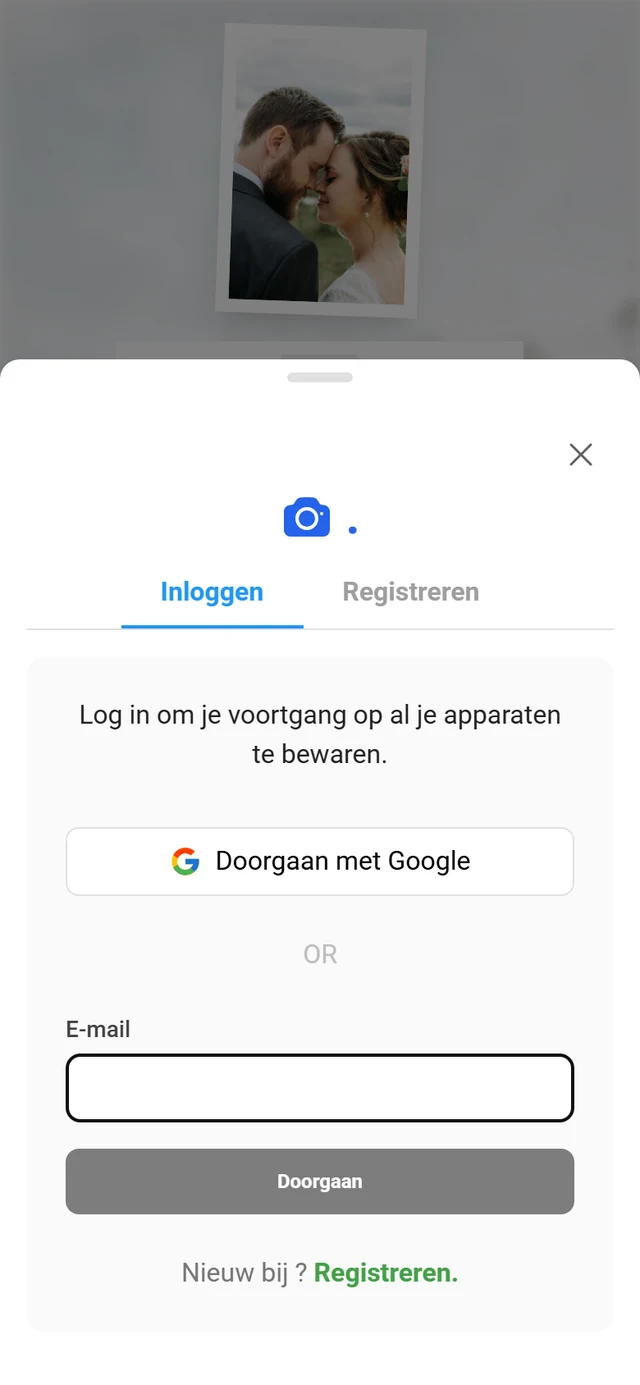 Aanmeldingsdialoogvenster met Google- en e-mailopties