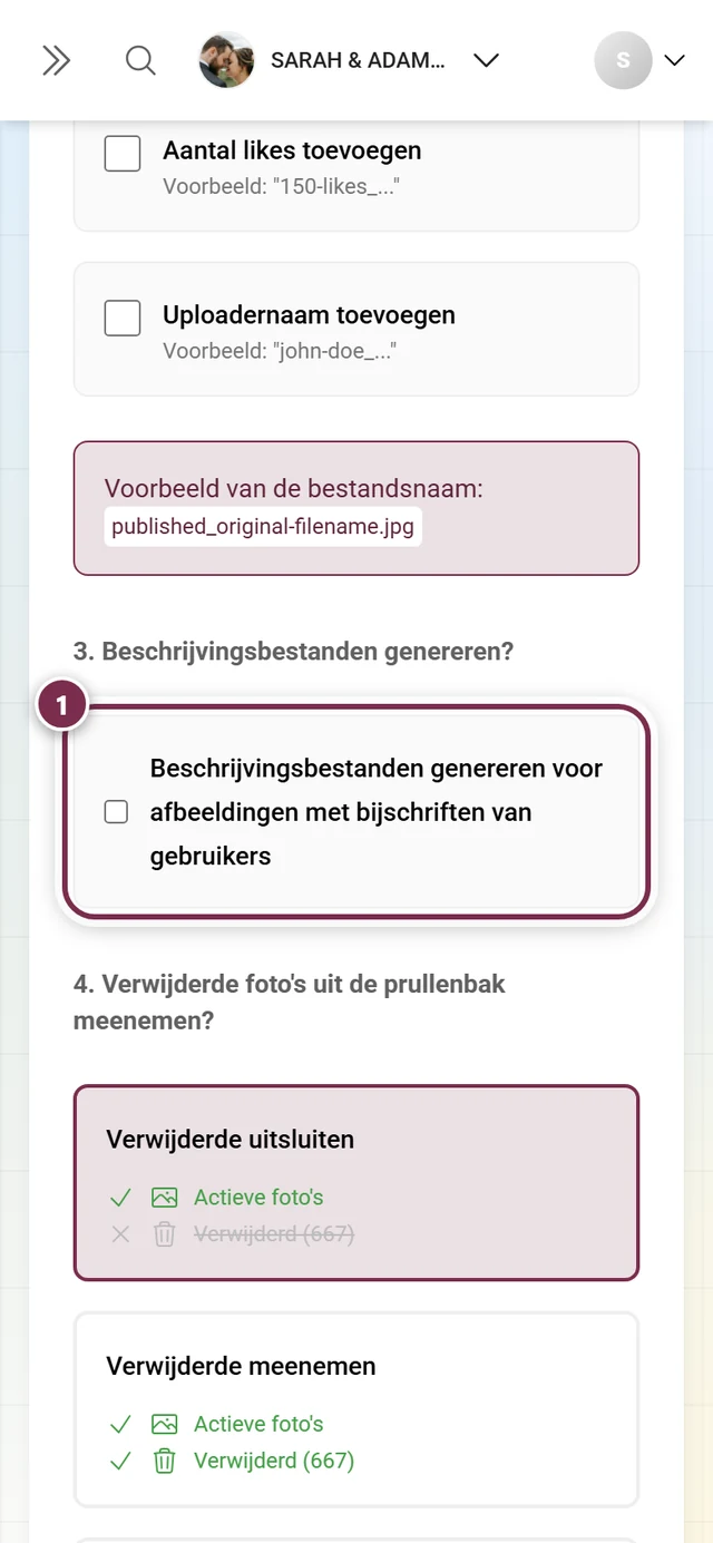 Stap 3 met het selectievakje voor beschrijvingstekstbestanden, gemarkeerd