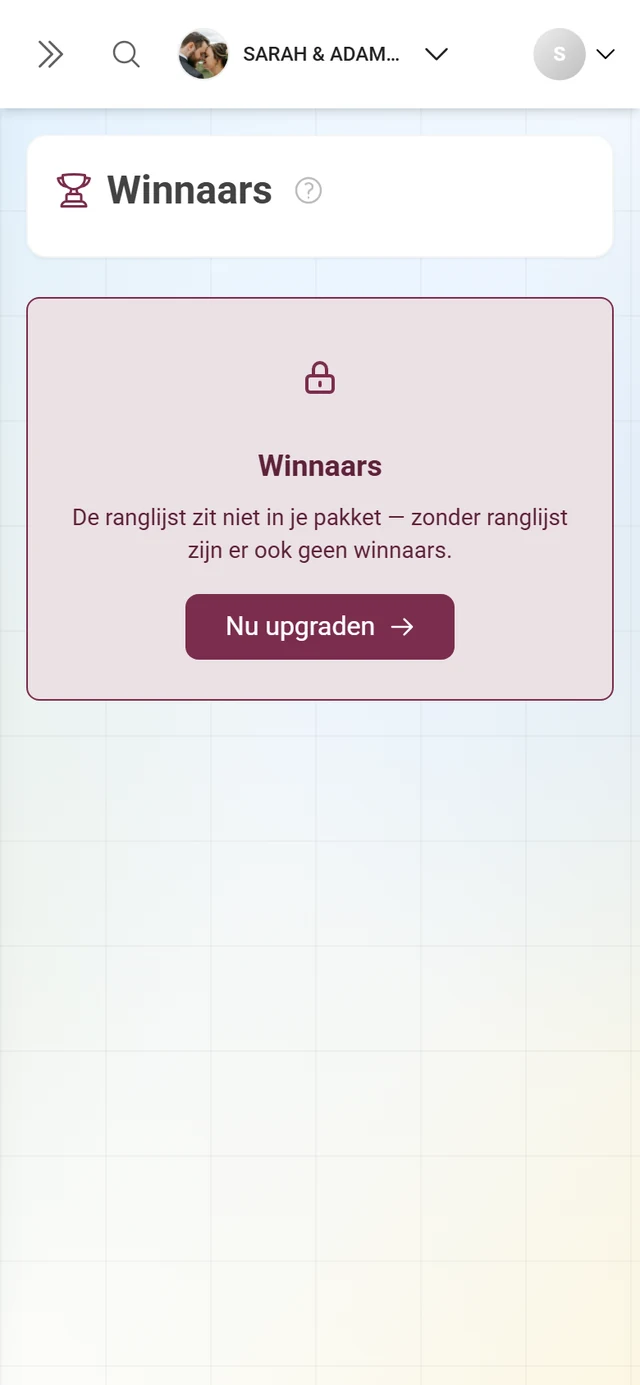 Vergrendelde winnaarspagina met slotsymbool en de knop Nu upgraden