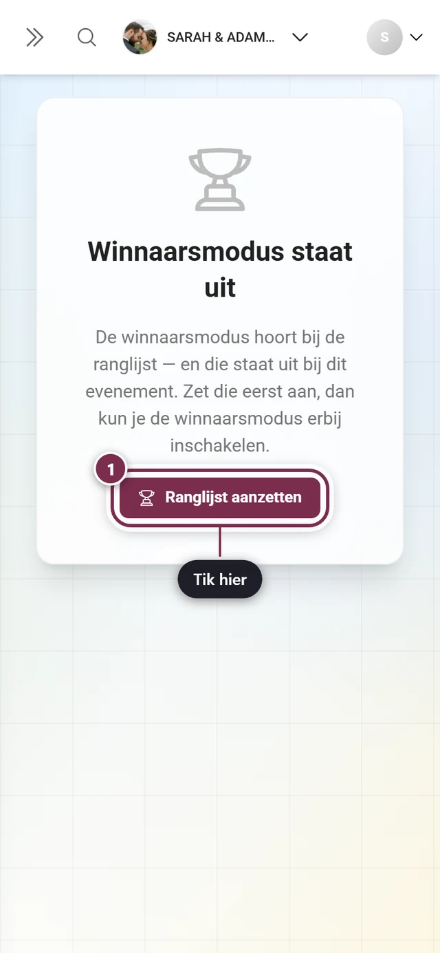Melding dat de ranglijst uitstaat met de knop Ranglijst aanzetten