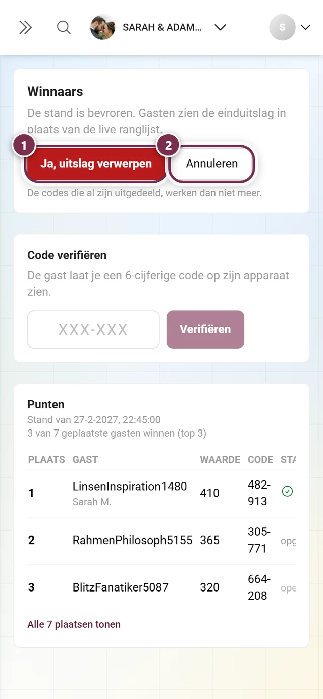 Bevestigingsvraag voor het heropenen met de knoppen Ja uitslag verwerpen en Annuleren