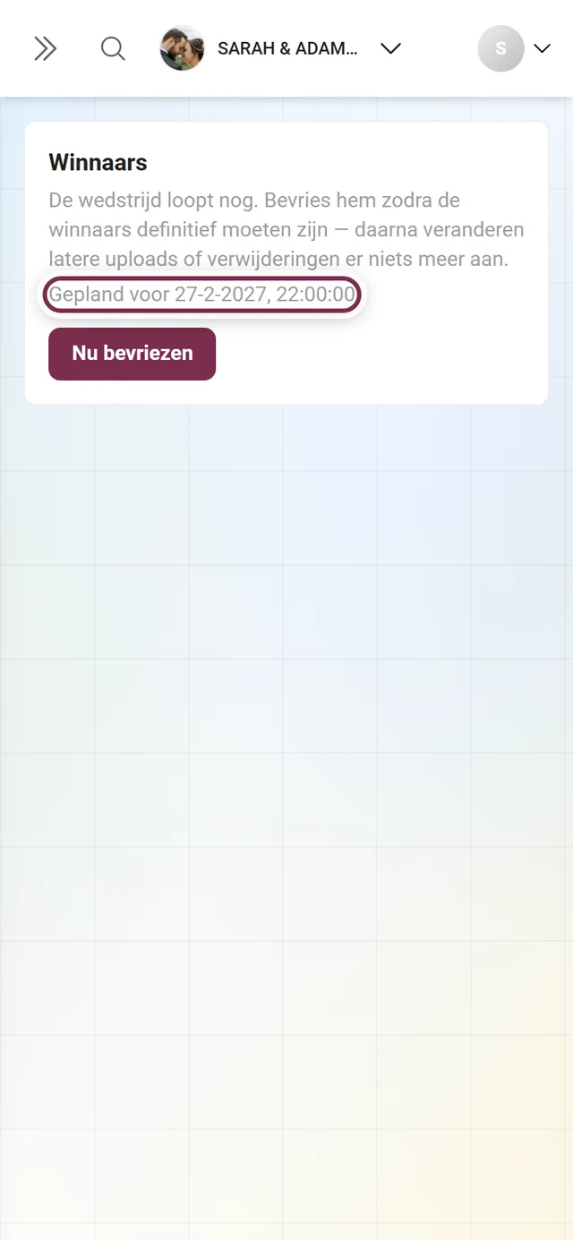 De regel Gepland voor met datum en tijd onder de knop Nu bevriezen