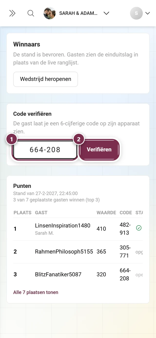 Het veld Code verifiëren met de ingetikte code en de knop Verifiëren