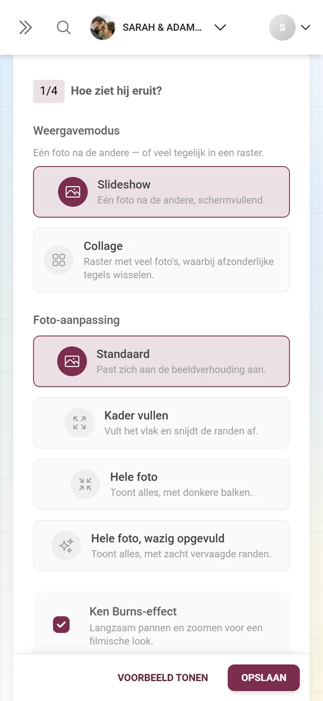Gedeelte 1/4 Hoe ziet hij eruit met weergavemodus en foto-aanpassing