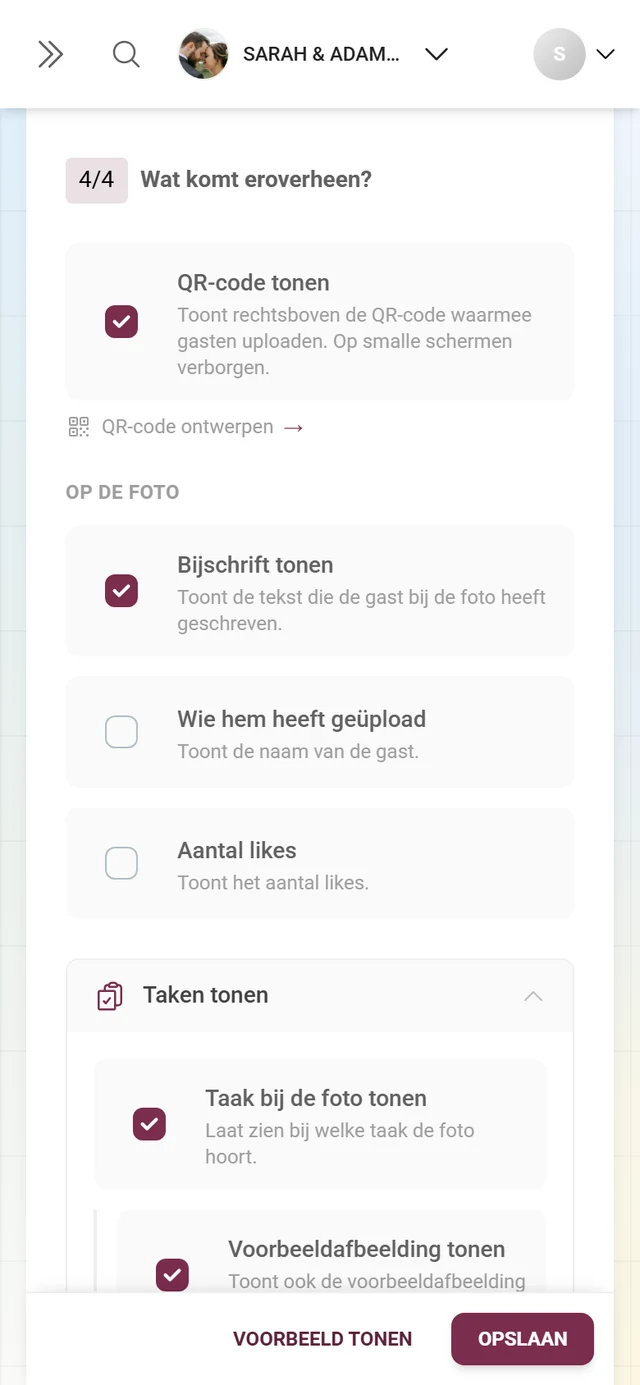 Gedeelte 4/4 Wat komt eroverheen met QR-code en de schakelaars bij de foto