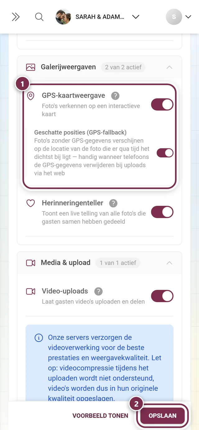 Functiekaart GPS-kaartweergave met gemarkeerde schakelaar en opslagbalk