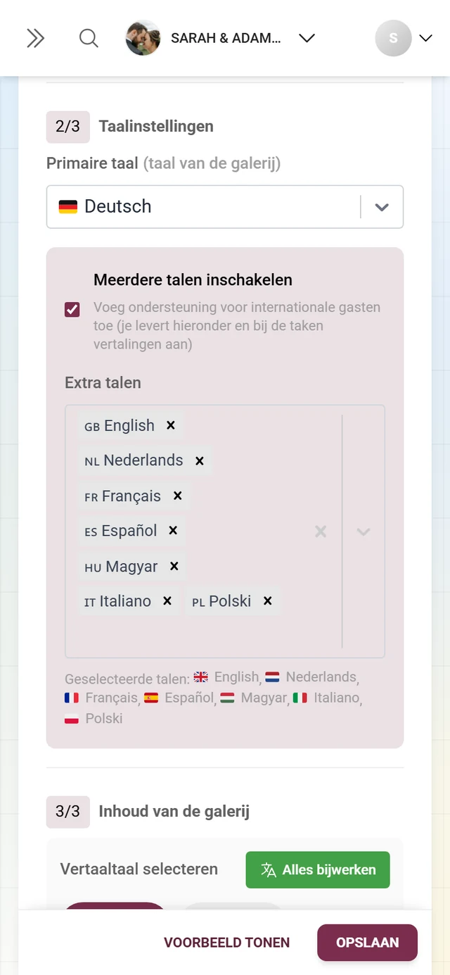 Onderdeel 2/3 Taalinstellingen met primaire taal en extra taal Engels