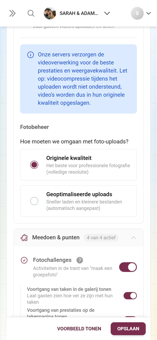 Het blok over beeldkwaliteit in het uitklapgebied Media en upload