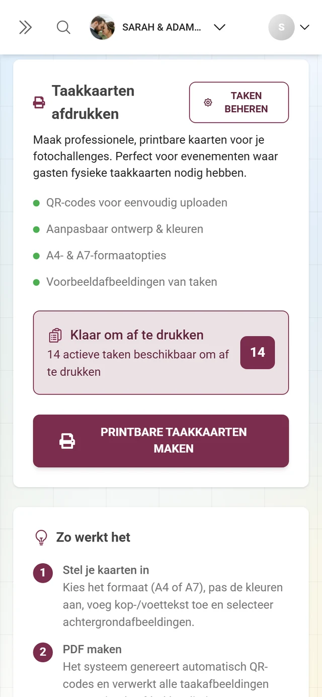 Tab Taken afdrukken met de kaart Taakkaarten afdrukken