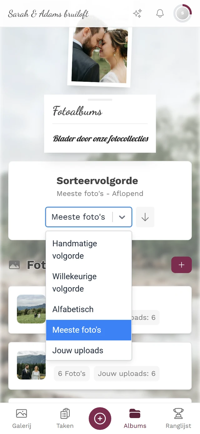 Geopend sorteer-dropdownmenu met de vijf opties