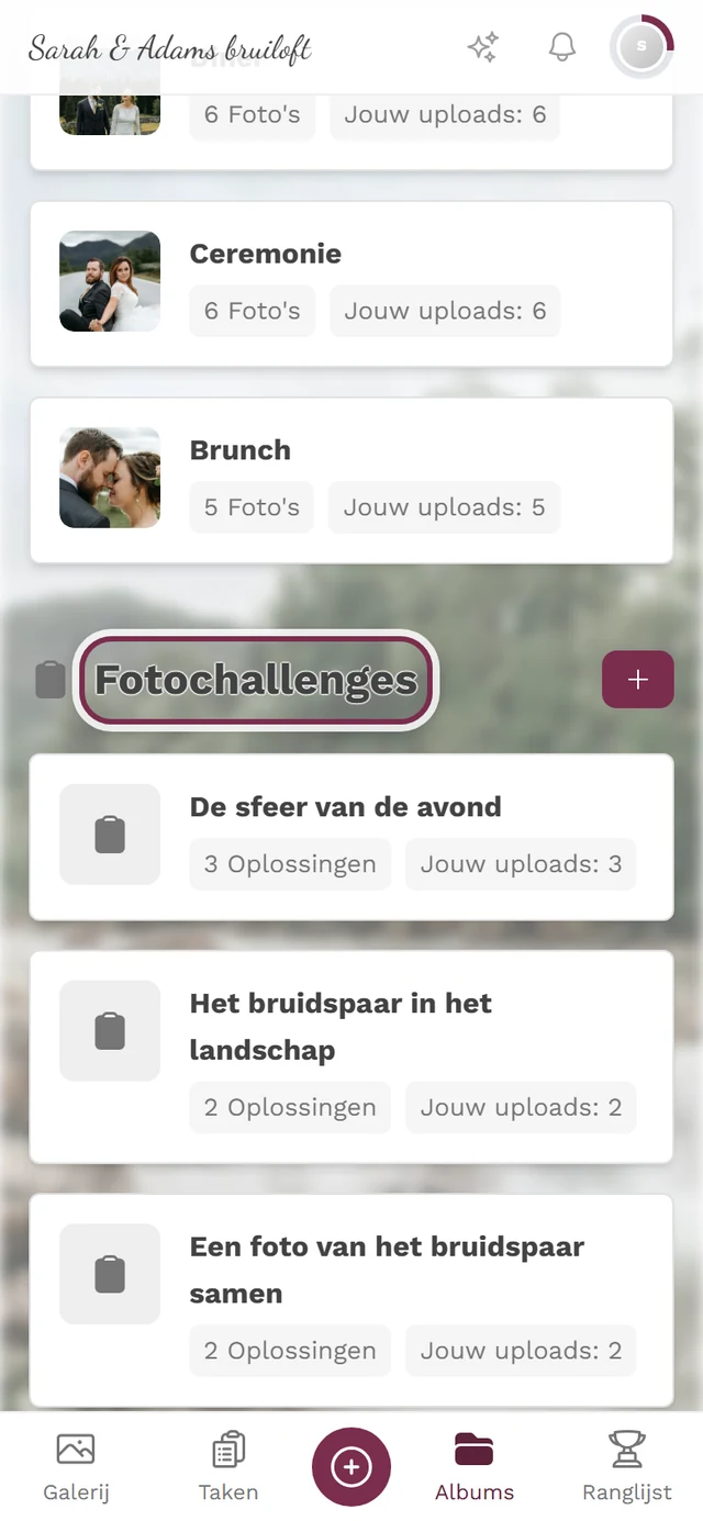 Albumoverzicht, gescrold naar het gemarkeerde onderdeel Fotochallenges