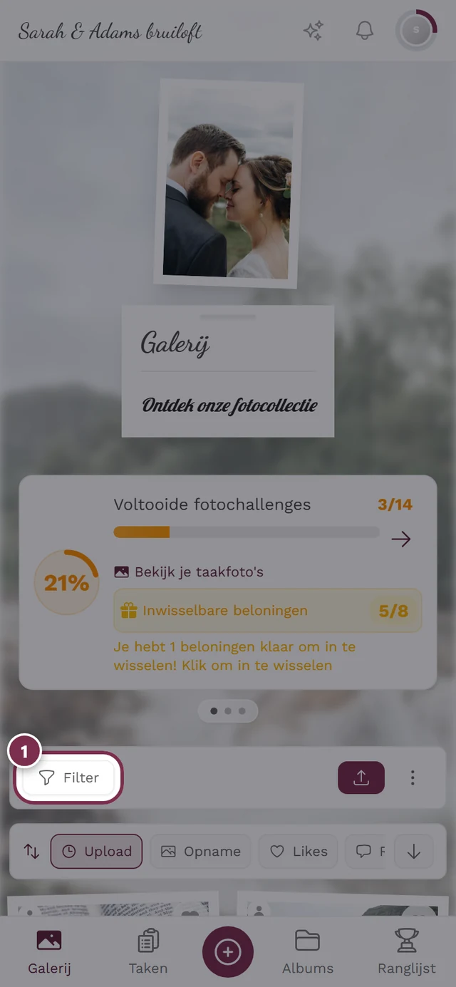 Galerijbalk met uitgelichte Filter-knop