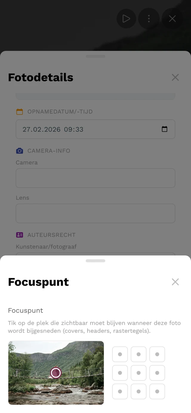 Pop-up Focuspunt met voorbeeldafbeelding, markering en het raster van negen vlakken