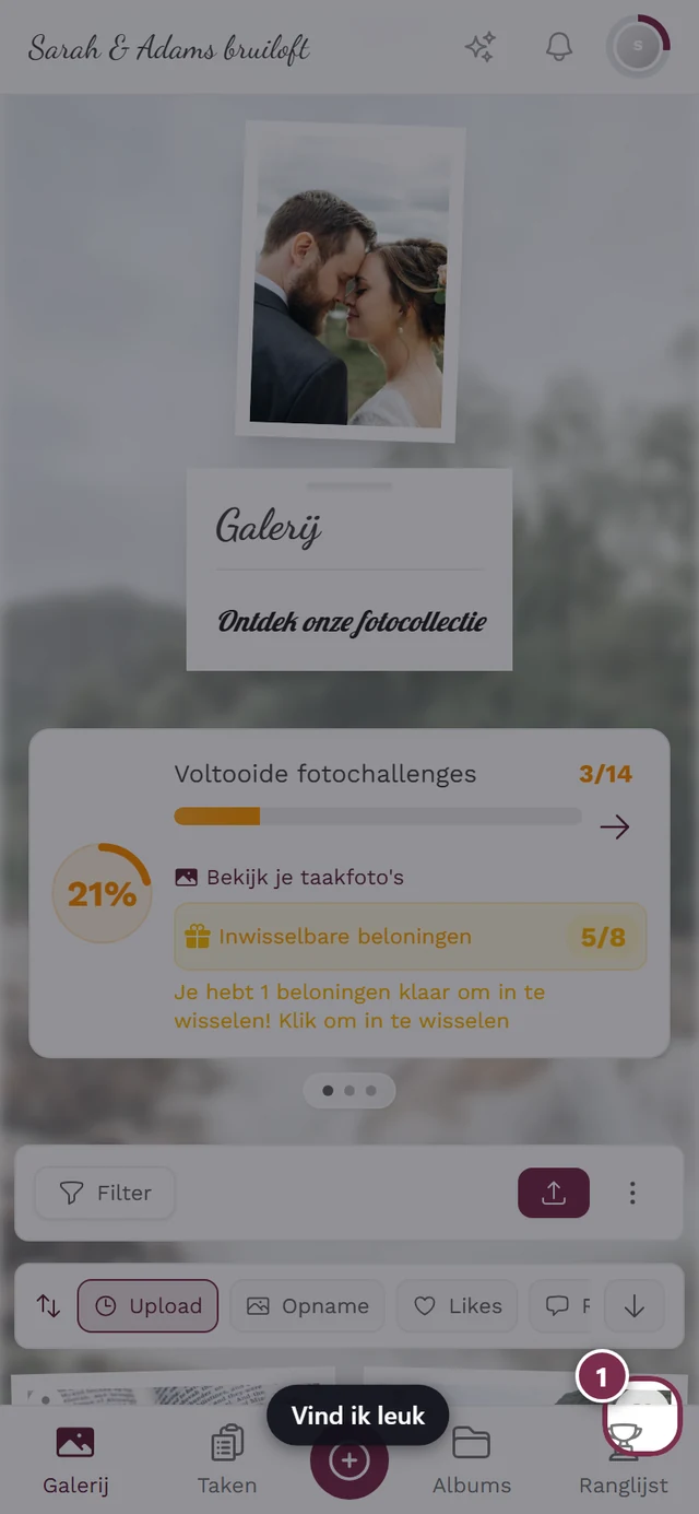 Hart-icoon op een fototegel gemarkeerd