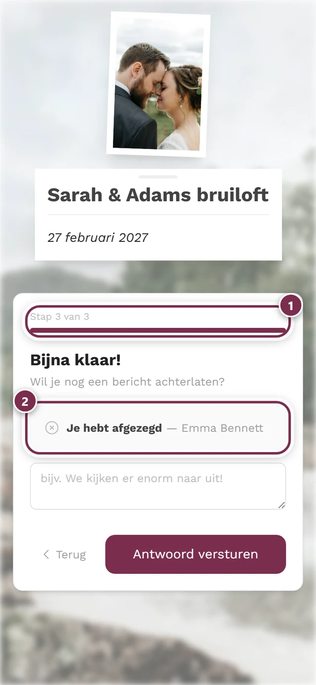 Laatste stap na een afzegging met de weergave Stap 3 van 3