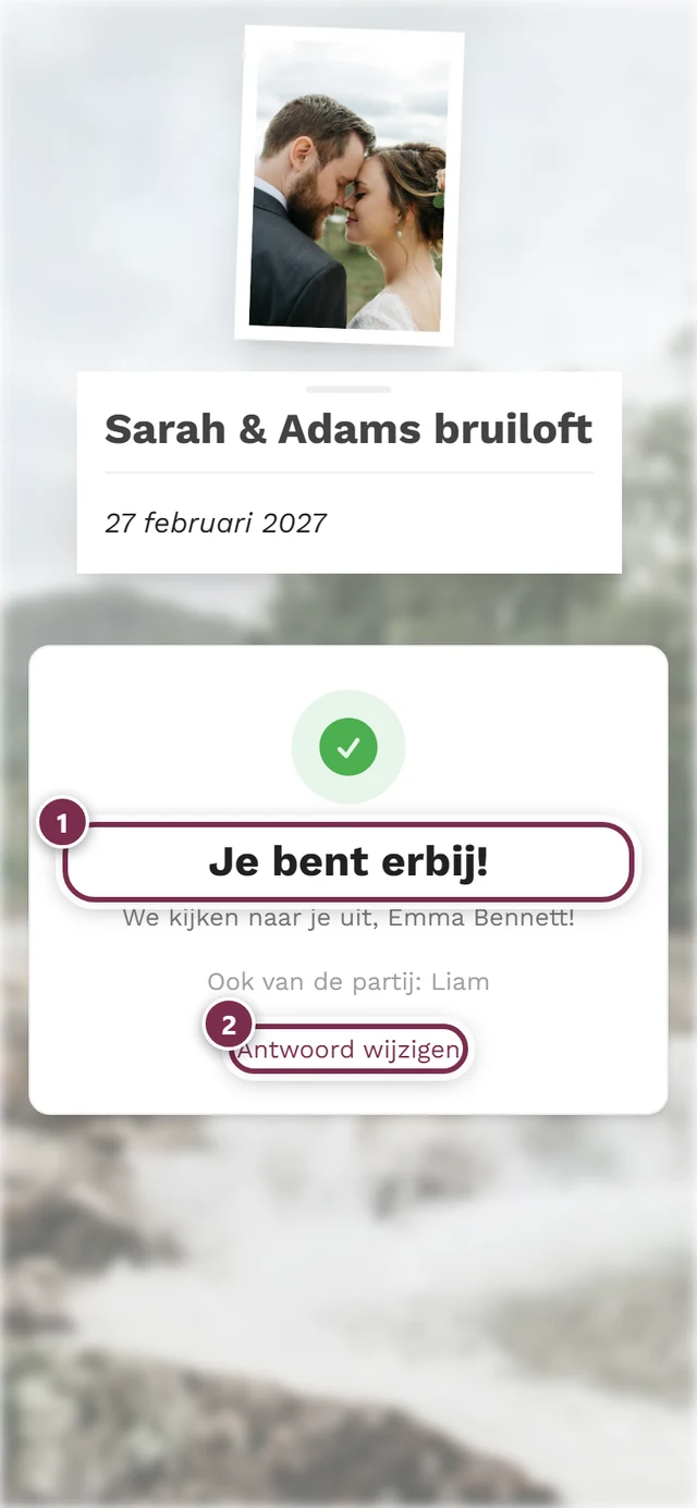Bevestigingspagina met de kop Je bent erbij en de knop Antwoord wijzigen