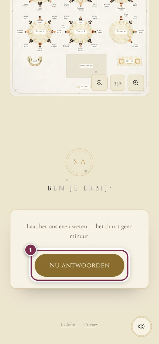 Onderdeel Ben je erbij met de ring om de knop Nu antwoorden