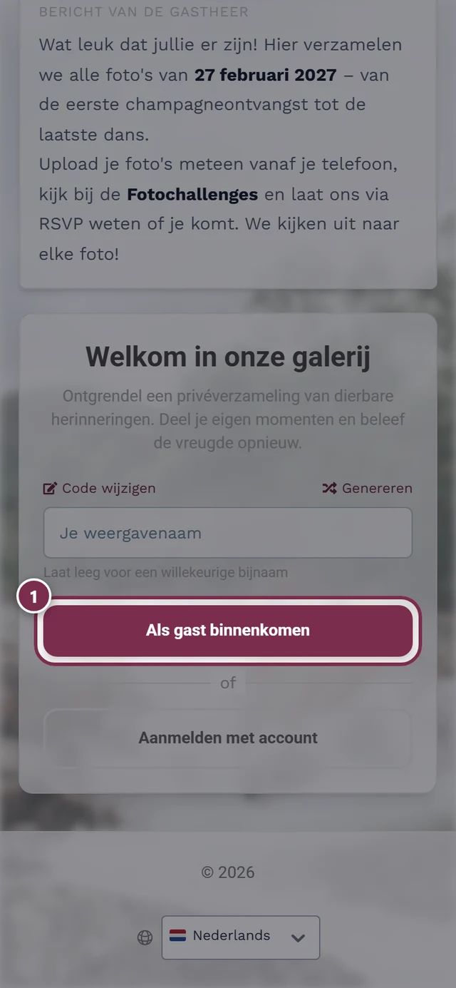 Invoerveld Je naam met de gemarkeerde knop Verder naar de foto’s