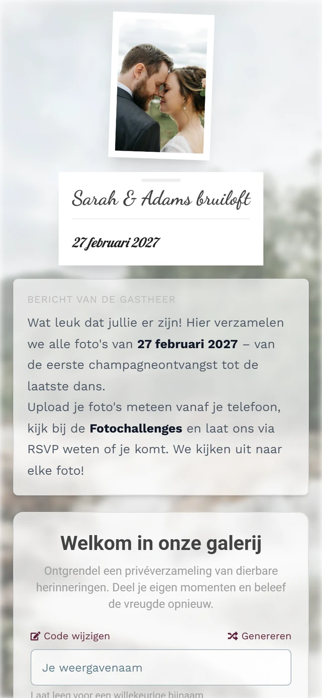 Welkomstscherm van het evenement voordat je meedoet