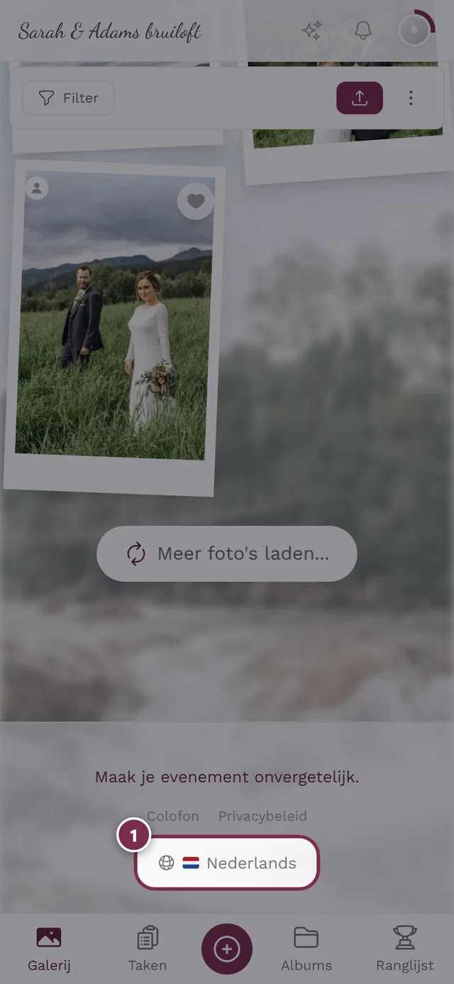 Taalschakelaar gemarkeerd