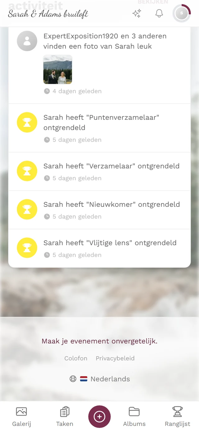 Voettekst van de startpagina van het event met de links Colofon en Privacy