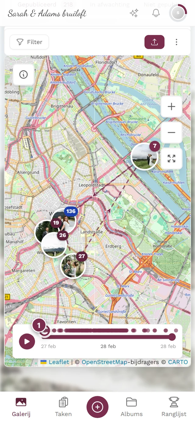 Tijdlijn met een gemarkeerd segmentpunt op de as