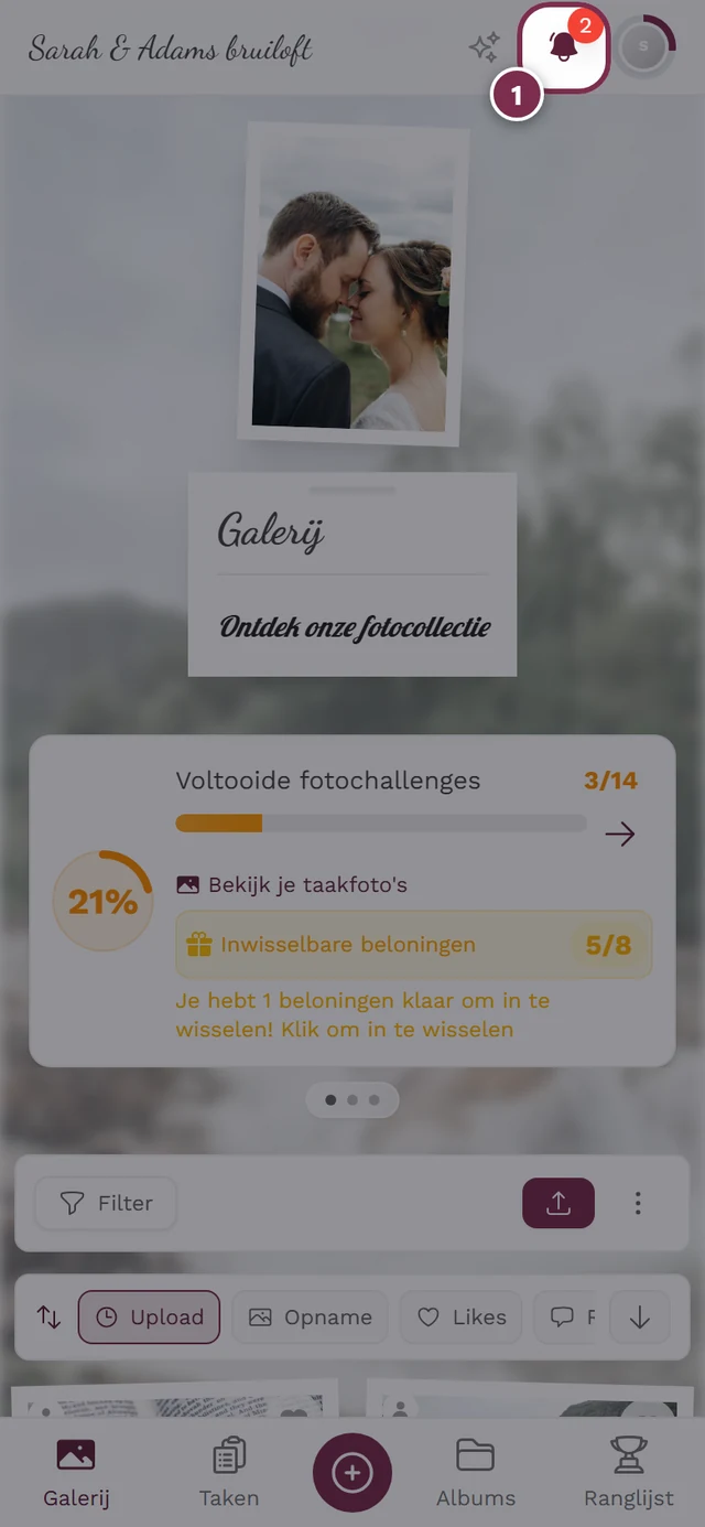 Belicoon voor notificaties gemarkeerd