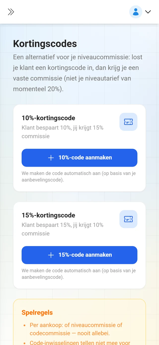 Overzicht van de kortingscodes van een partner