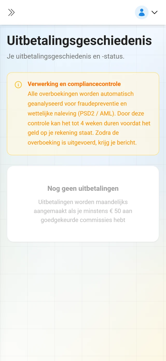 Uitbetalingsgeschiedenis in het partnerportaal