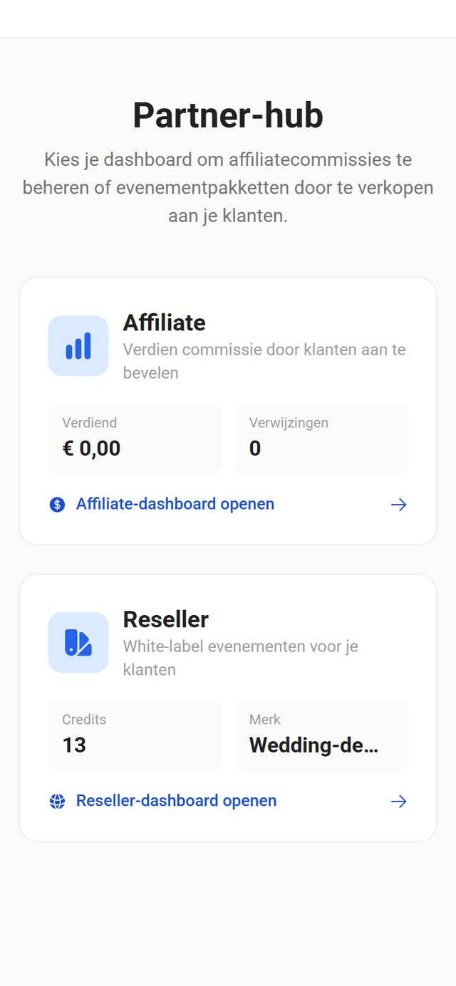 Partnerportal met de keuze tussen affiliate en reseller