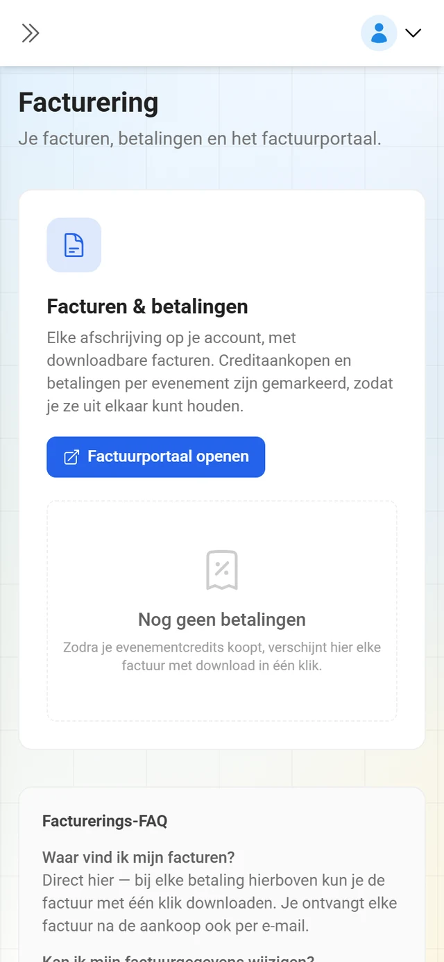 Pagina Facturering met de lijst Facturen & betalingen