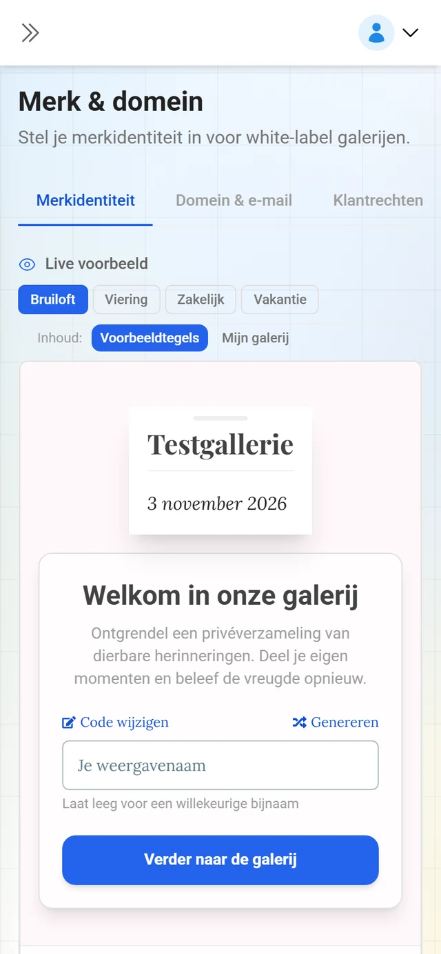 Merkinstellingen van het reseller-portaal met de vijf tabbladen