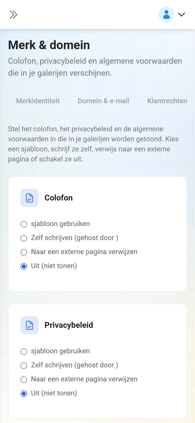 Tabblad Juridisch van het merkbeheer