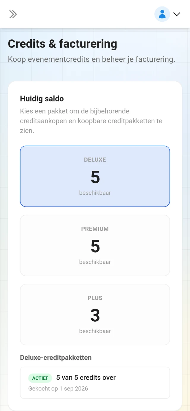 Creditoverzicht per pakket