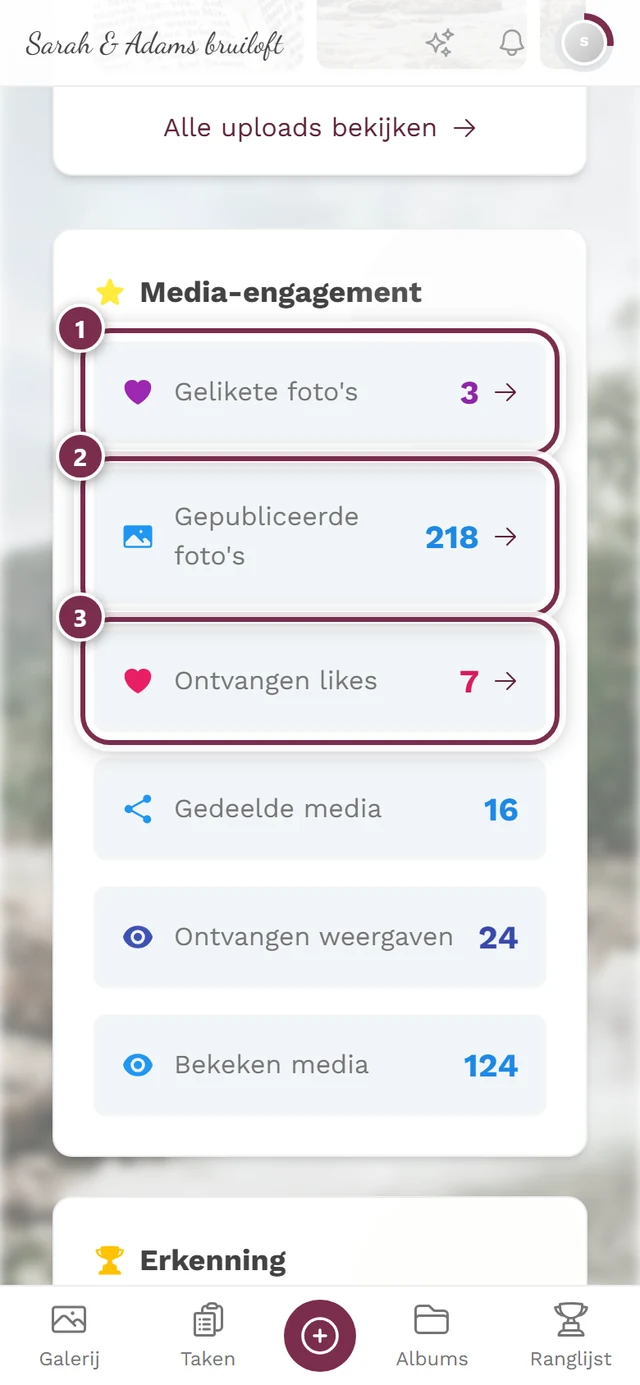 Statistiekkaarten met drie markeringen in de kaart Media-engagement