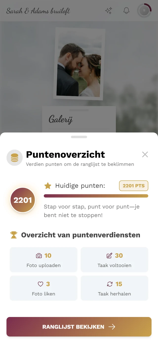 Dialoog Puntenoverzicht met puntencirkel en de vier tegels van het puntenoverzicht