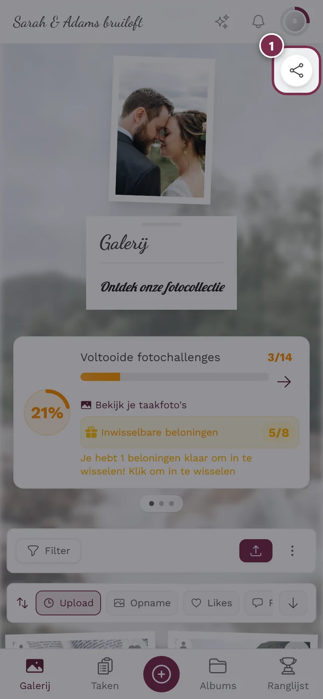 Galerij met het uitgelichte ronde deelicoon rechtsboven