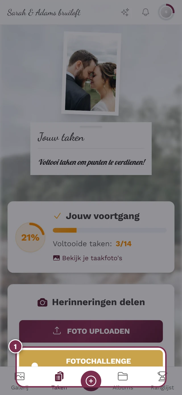 Uploadvenster met vooraf geselecteerde taak