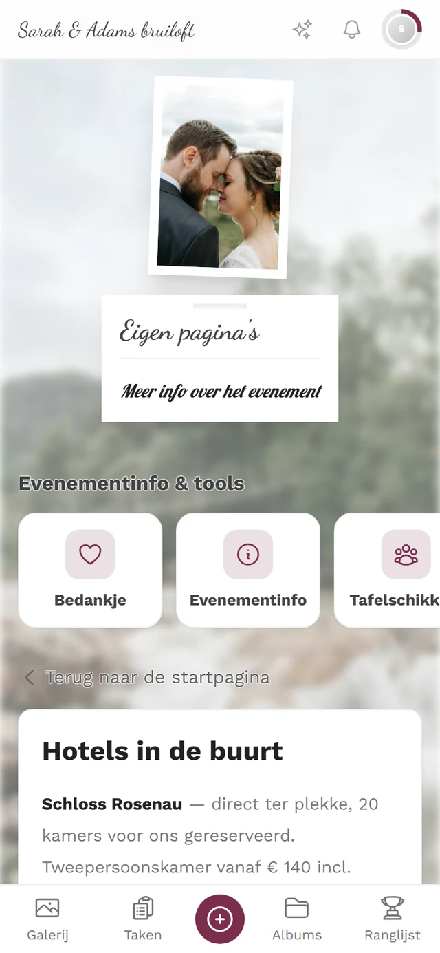Kant-en-klare eigen pagina in de gastenweergave met kop, afbeelding en tekst