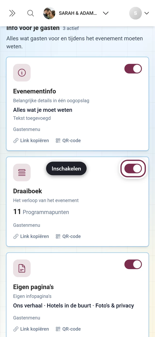 Tegelraster van tools met gemarkeerde schakelaar op de tegel Draaiboek