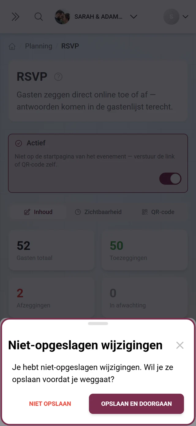 Bevestigingsvraag bij het wisselen van tabblad met een open concept