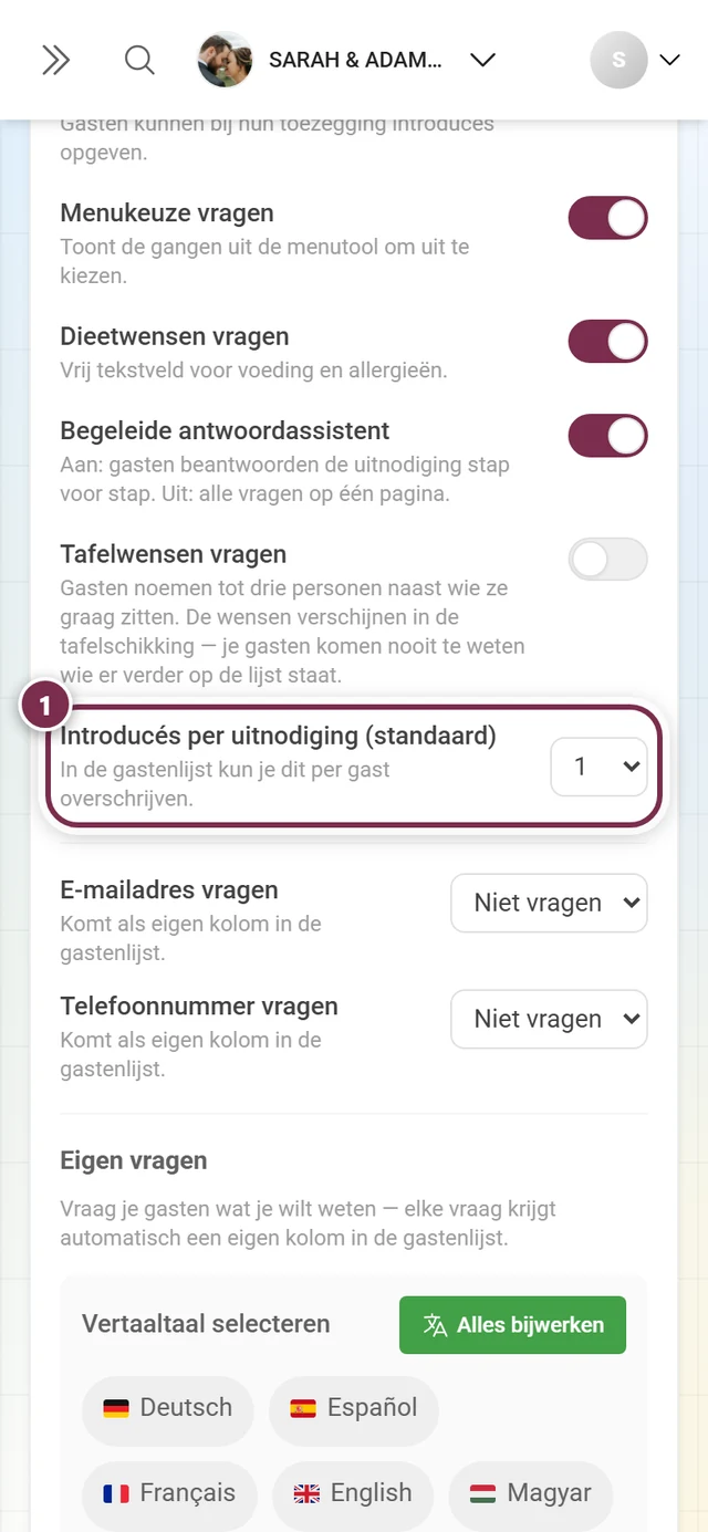 Het uitklapmenu Introducés per uitnodiging (standaard)