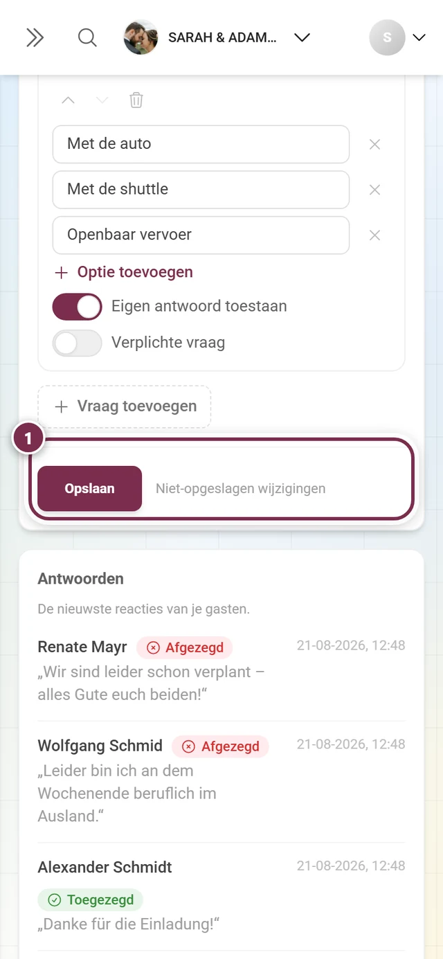 De opslaan-regel met de melding Niet-opgeslagen wijzigingen