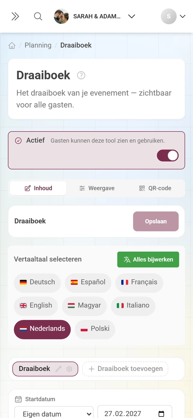 Editor van een tool met de actieve balk en de tabbladbalk