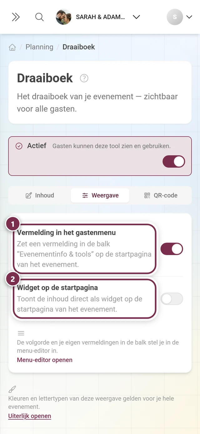 Tabblad Weergave met genummerde ringen om de twee schakelaars