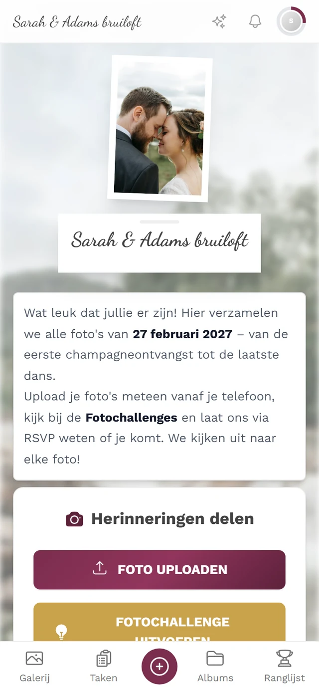 Startpagina van de event-galerij na het openen van de eventlink